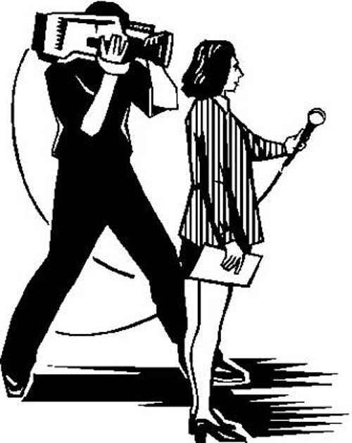 Schwarz-weiß Skizze von einer Frau mit einem Fotografen dahinter